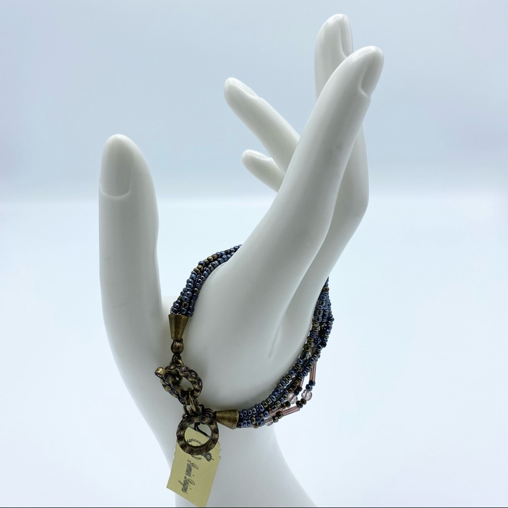 NEW Premier Designs Allegro Peacock Color Seed Bead Multi Strand Crystal Toggle